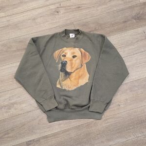 Retro 90's  Olive Green Sweatshirt with Labrador Graphic